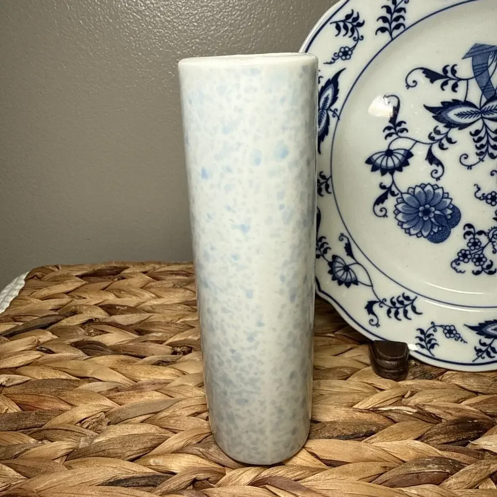 Vintage FTD Especially For You Japan Blue Speckled Bud Vase 6.25” Porcelain